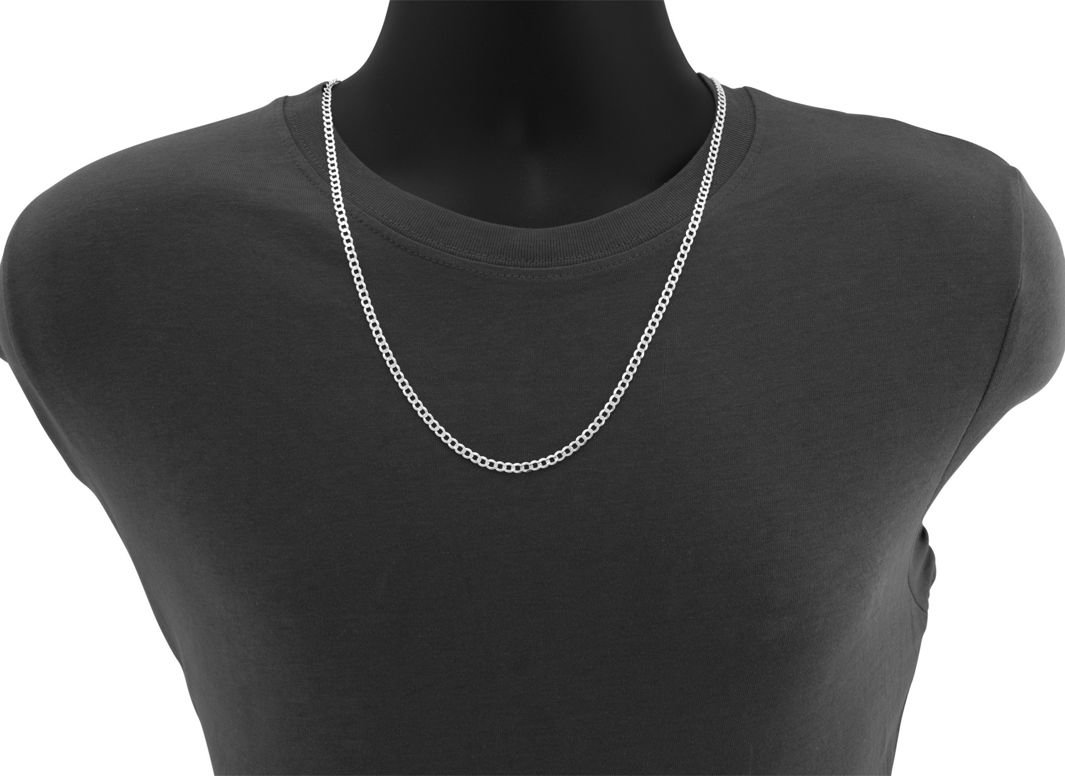 Solid 14k White Gold 4mm Italian Curb Cuban Link Chain Pendant Necklace