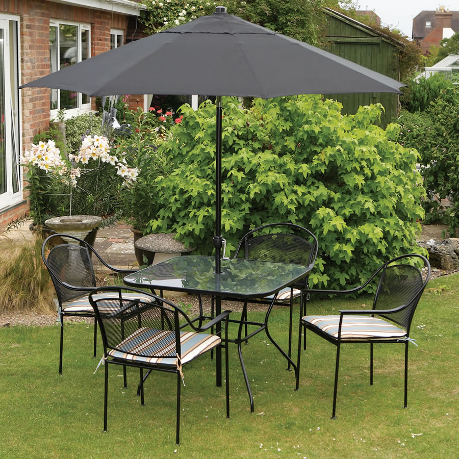 4 Seater Set Garden Table and Chairs Barcelona with Parasol Outdoor