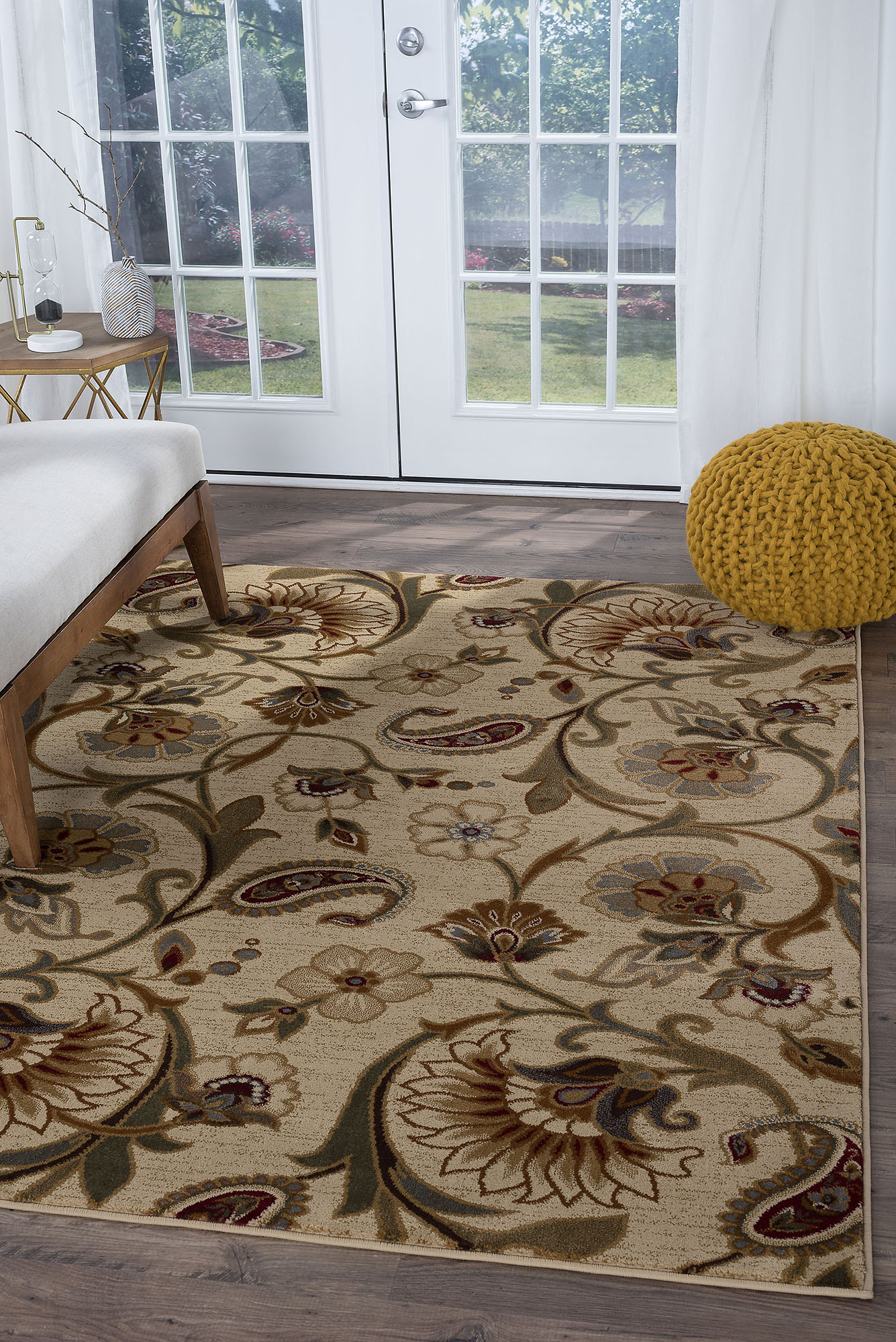 Beige Floral Transitional Area Rug Leaves 8x10 Carpet Actual 7' 10" x
