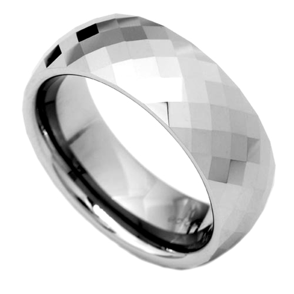 8mm Diamond Faceted Shiny Tungsten Band Men's Wedding Ring eBay