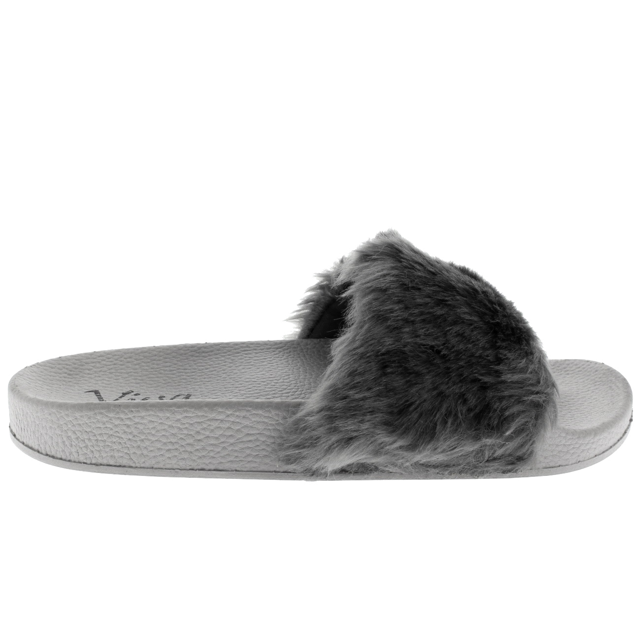 Womens Fluffy Single Strap Flat EVA Open Toe Fashion Faux Fur Sandals