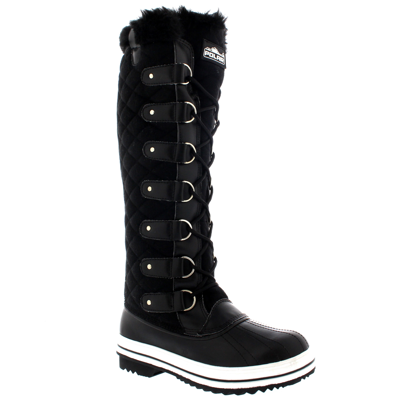 Womens Quilted Knee High Duck Fur Lined Rain Lace Up Muck Snow Winter