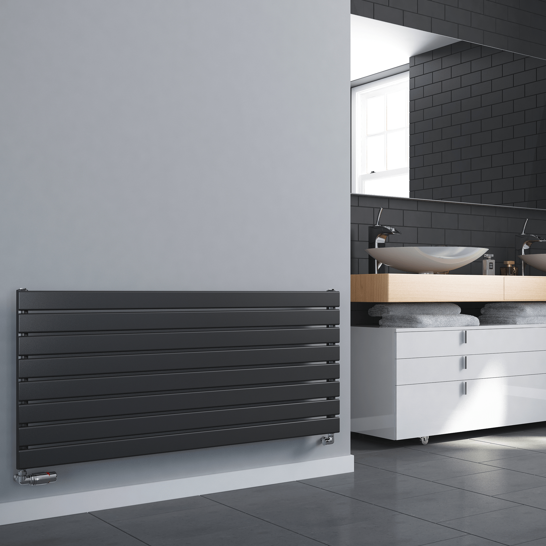 Designer Radiator Horizontal Wide Flat Panel Radiators White