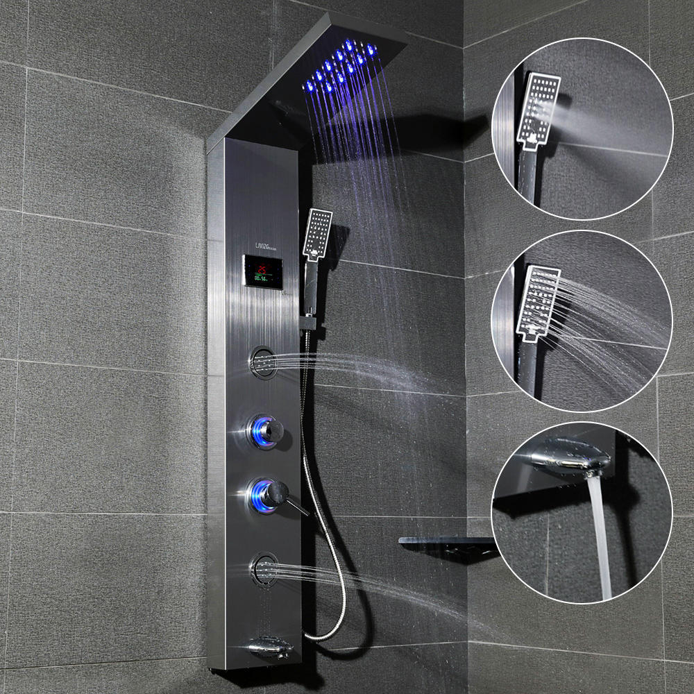 Shower Panel LED Light Rainfall Shower Head MultiFunction with
