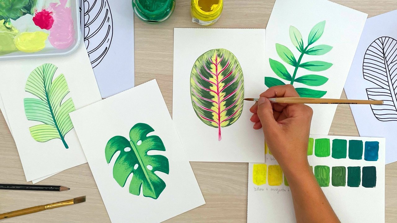 Online Course Tropical Leaves in Gouache Master Your Drawing and
