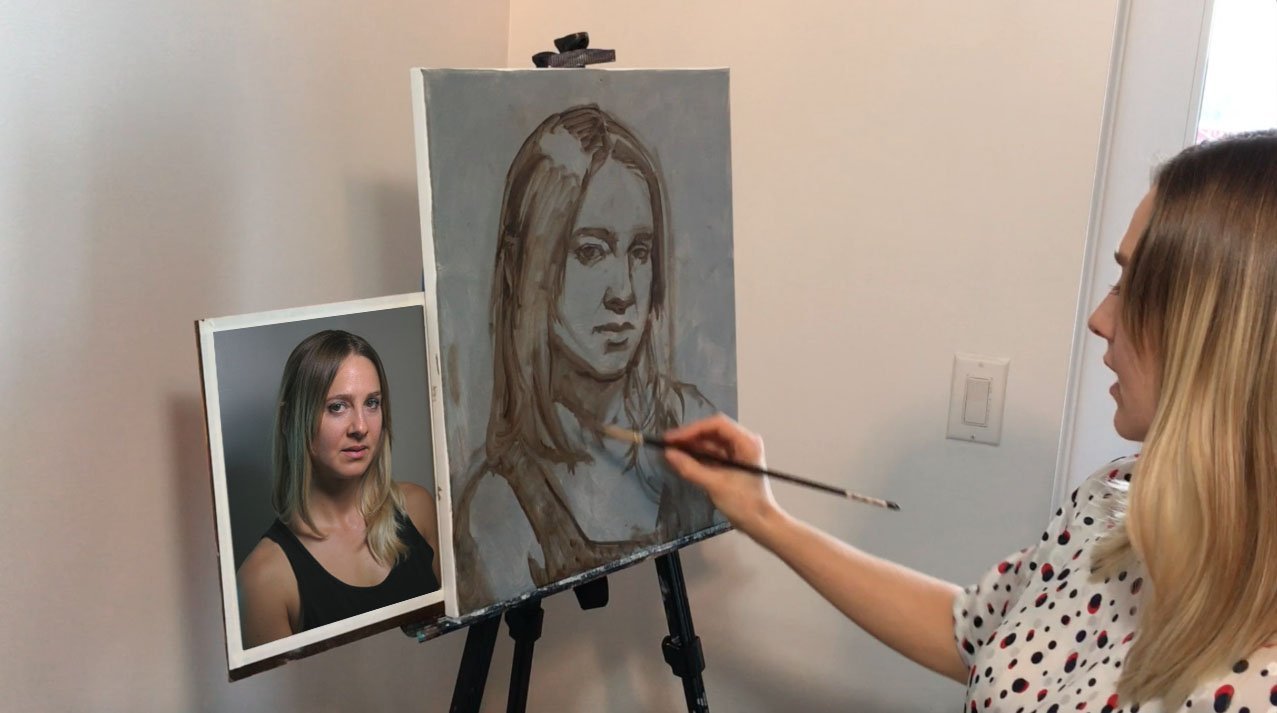 Online Course Portrait Painting From A Photo Underpainting from