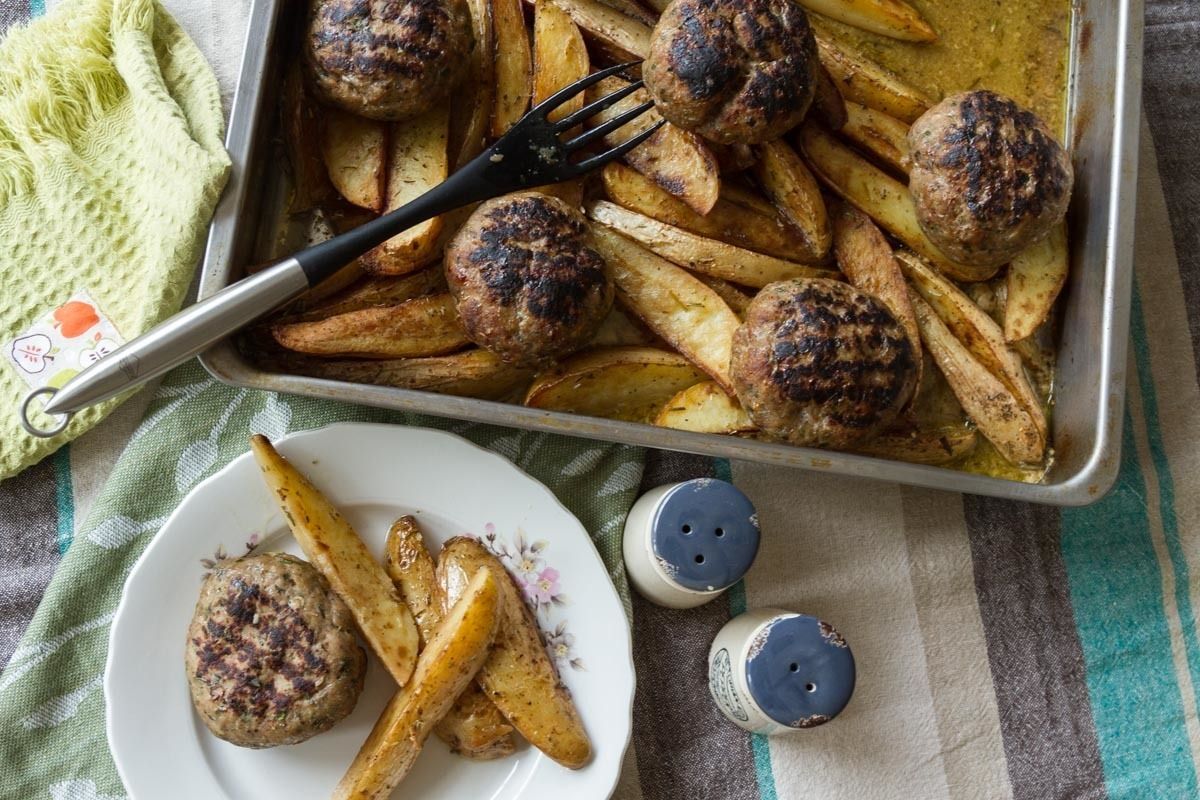 Greek Roasted Meatball Burgers and Potatoes Recipe Akis Petretzikis