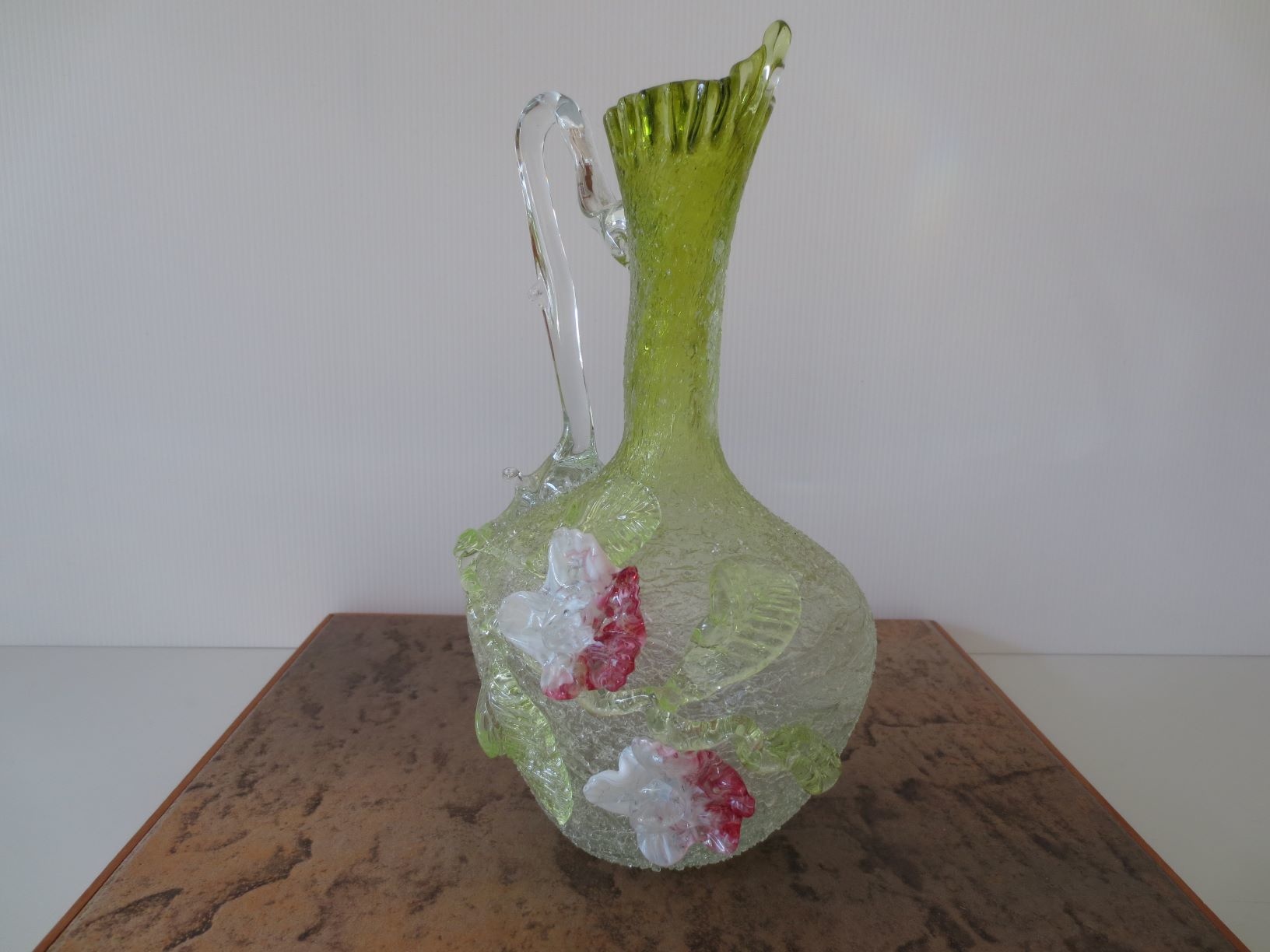 Crackle Glass Vase with applied Flowers Collectors Weekly