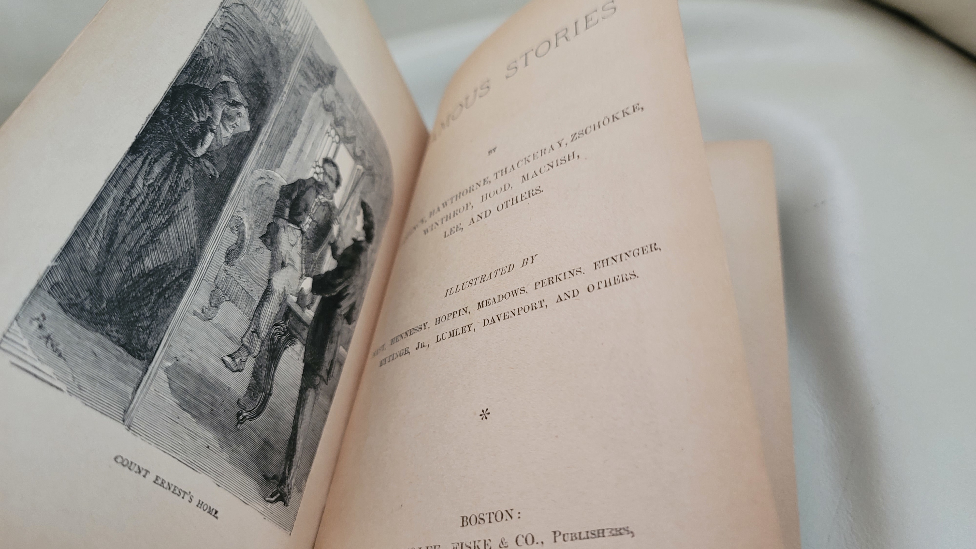 Antique hardcover Famous Stories book by De Quincey, Hawthorne, et al