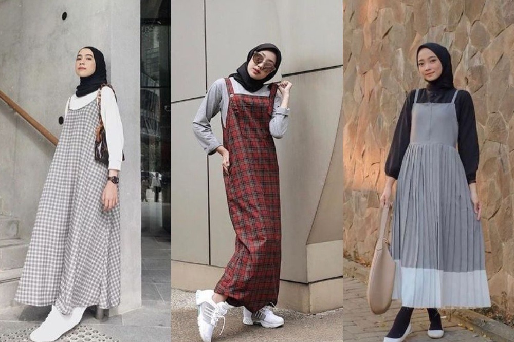 7 Padu Padan Overall Rok Dengan Hijab Simpel Womantalk