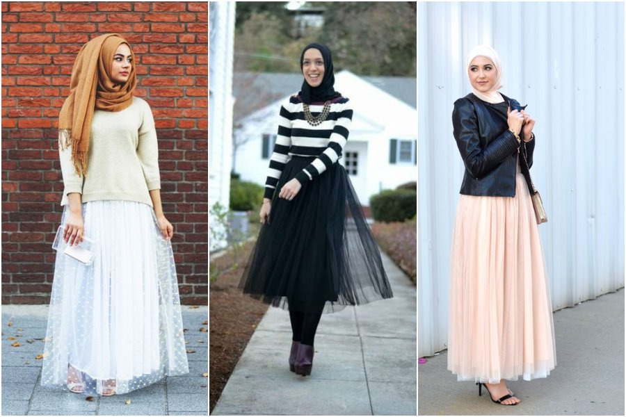 ootd jaket jeans hijab rok