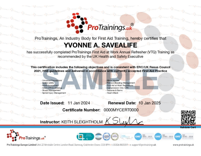 First Aid At Work Annual Refresher Course Details ProTrainings.eu