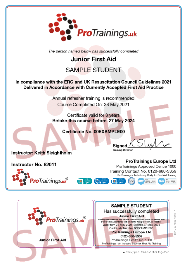 Junior First Aid (VTQ) Course Classroom Training