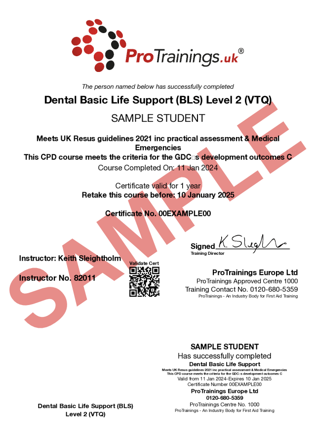 Dental Basic Life Support (BLS) Level 2 (VTQ) Course Online and Classroom