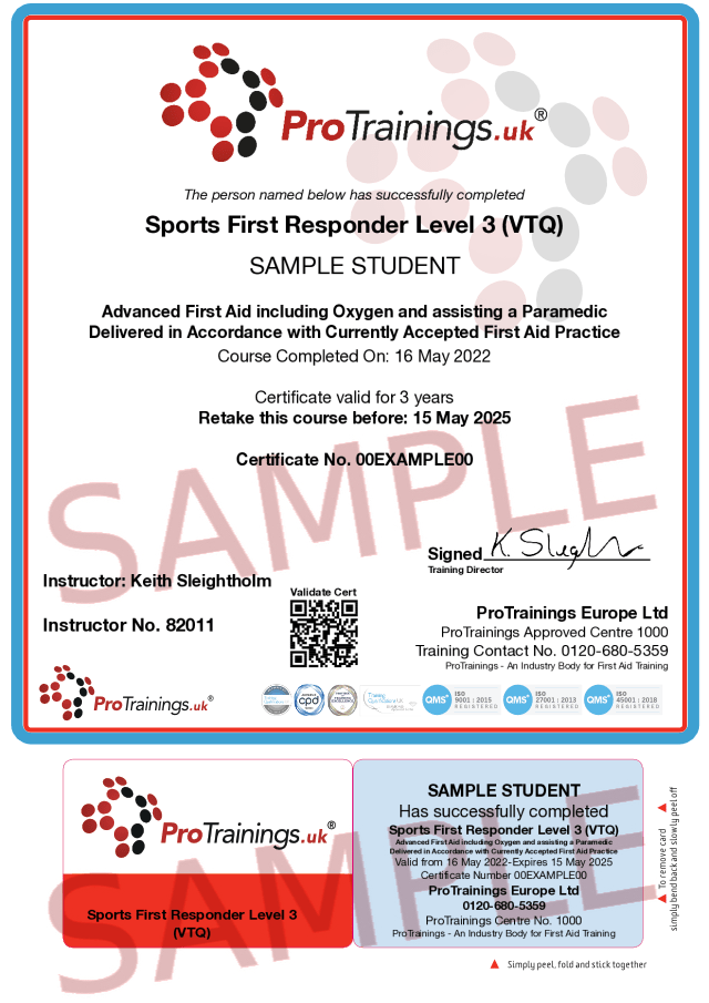 Sports First Responder Level 3 (VTQ) Course Online and Classroom