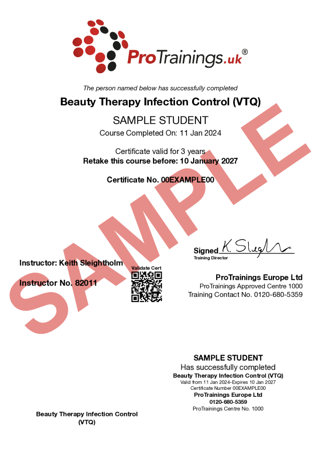 Beauty Therapy Infection Control Level 2 (VTQ) Course Online and