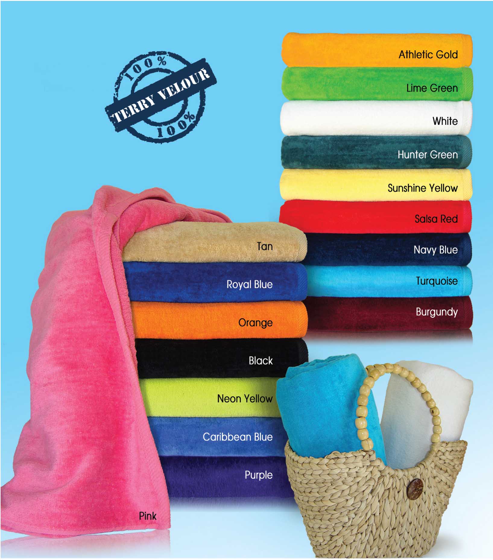 30x60 Terry Beach Towels 100 Cotton Velour, 11.0