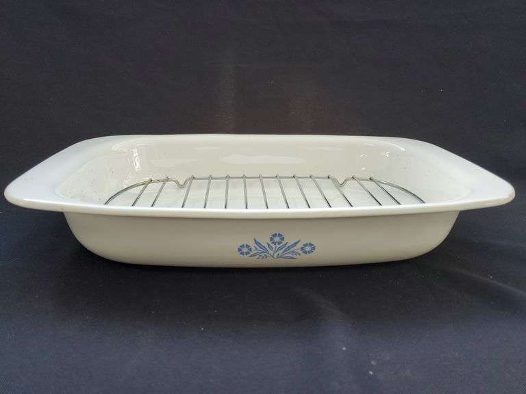 CorningWare blue corn flower p21 roaster with rack, p332 12x71/2x2, 2