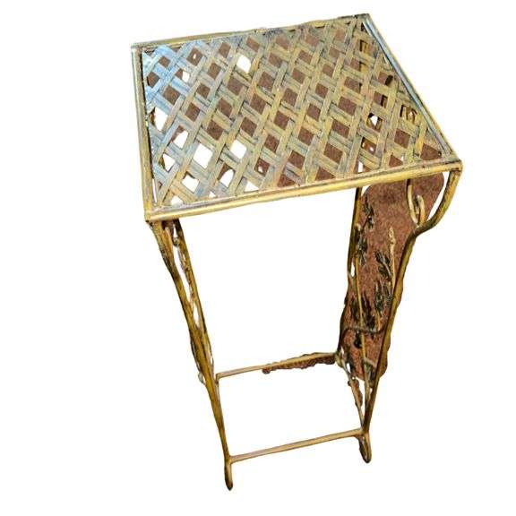 Tall Garden Patio Plant Stand Leaves Design Wrought Metal Bartkus Auctioneers