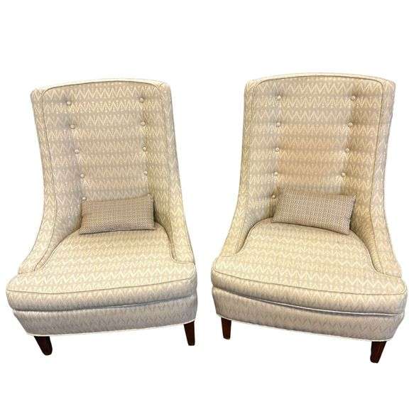 Pair MidCentury Modern MCM Upholstered Chairs High Back No Arms Formal