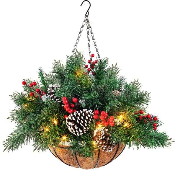 20" Christmas PreLit Hanging Basket Prime Time Auctions, Inc.
