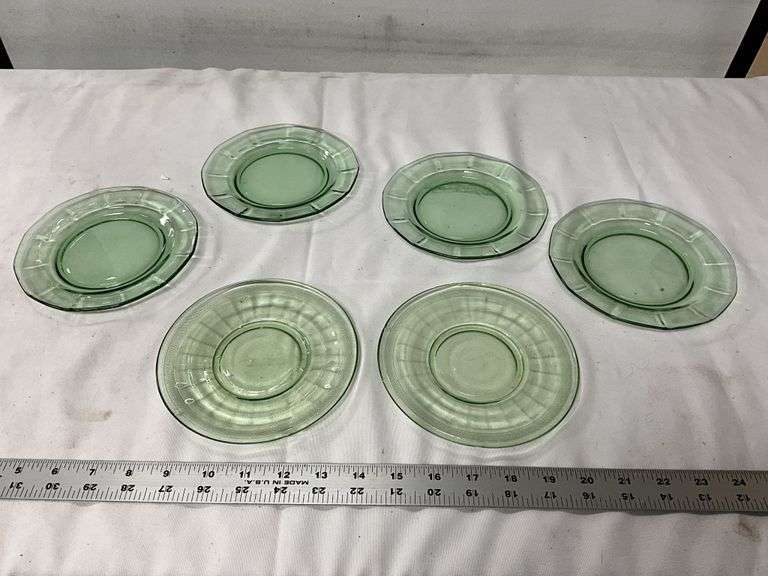 6 Vaseline glass salad plates, some chips Legacy Auction Company