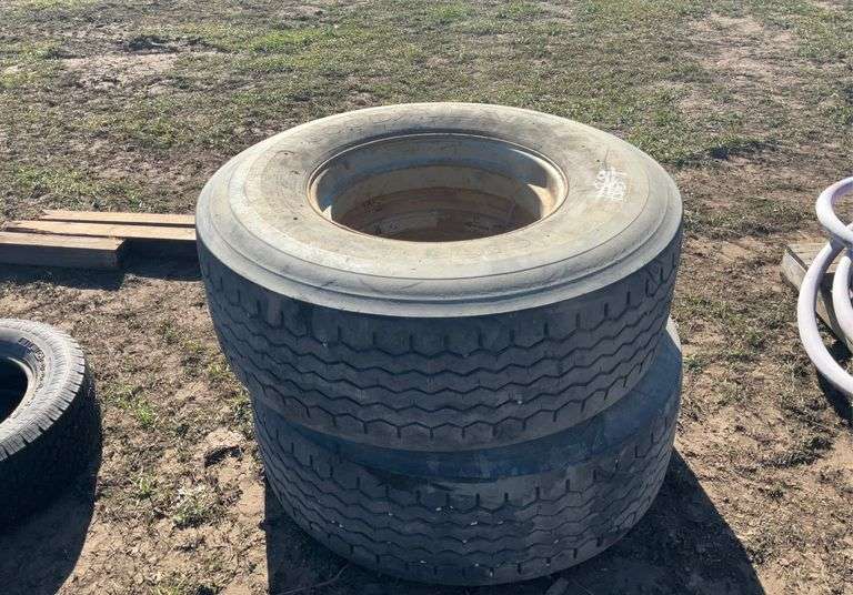 (2) 16.5x 22.5 tires on rims Maring Auction Lot, 45655 HWY 56 BLVD