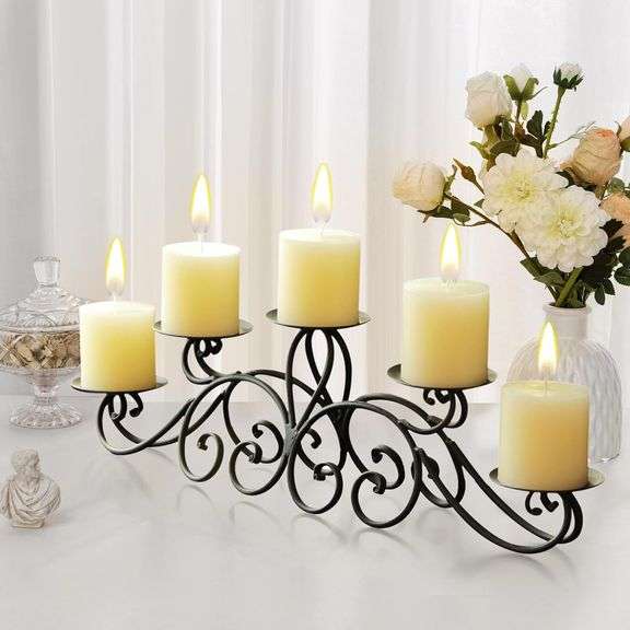 Furnistar Candelabras for Inside Fireplace Wrought Iron Candle Holders for 5 Pillar Candles for