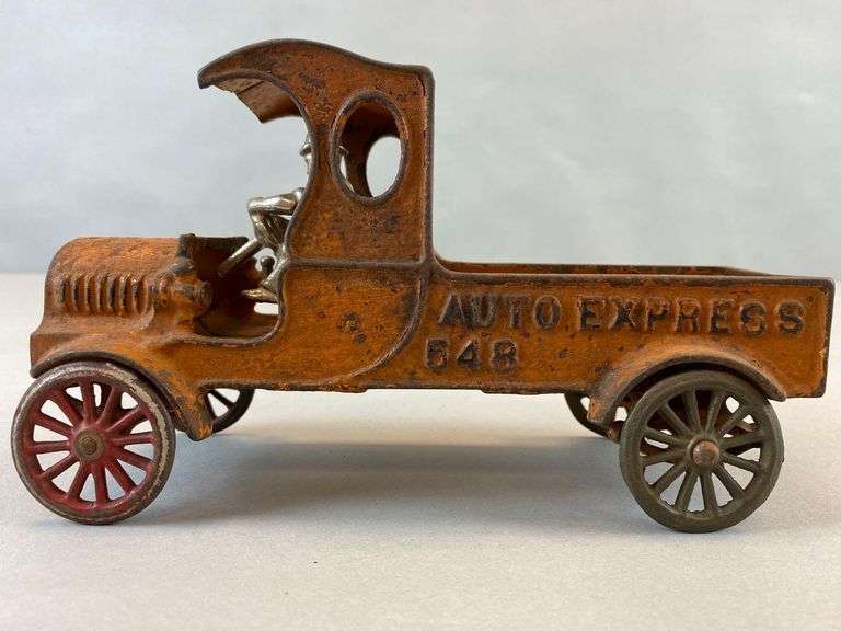 Vintage Auto Express 548 Cast Iron Orange Pickup Truck Toy 1/24 Scale