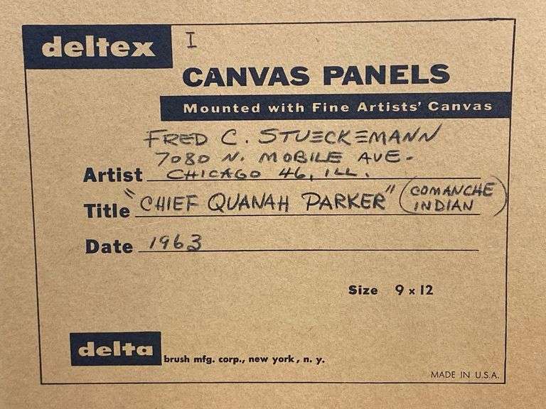 1963 Fred C. Stueckemann Chief Quanah Parker Oil Painting on Board