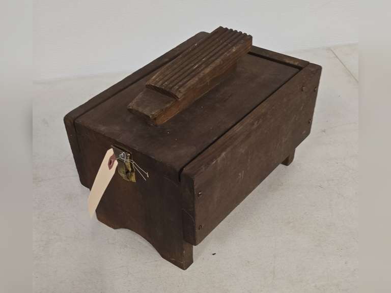 Wooden shoe shine box and supplies Northern Kentucky Auction, LLC