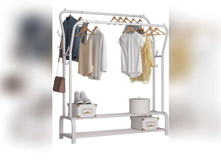 UDEAR Garment Rack Freestanding Hanger Double Rods Multifunctional