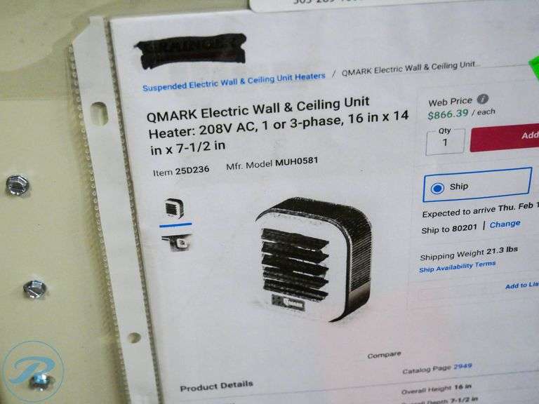 QMark Wall & Ceiling Unit Heater, Electric - Roller Auctions