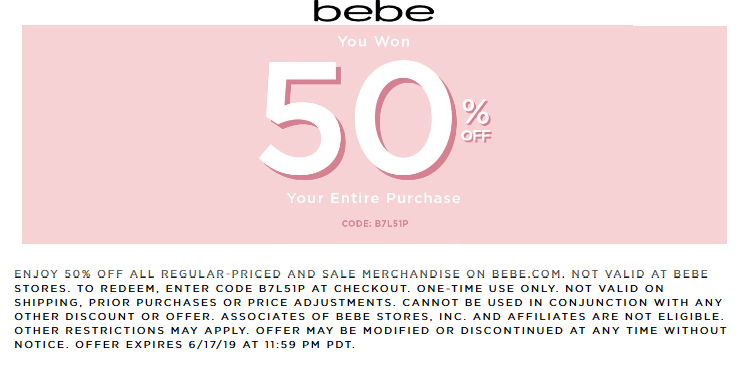 Bebe August 2021 Coupons and Promo Codes 🛒