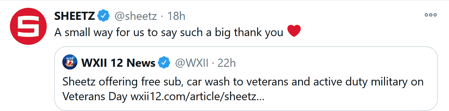 [May, 2021] Veterans score a free car wash + sub sandwich + fountain drink today at Sheetz gas