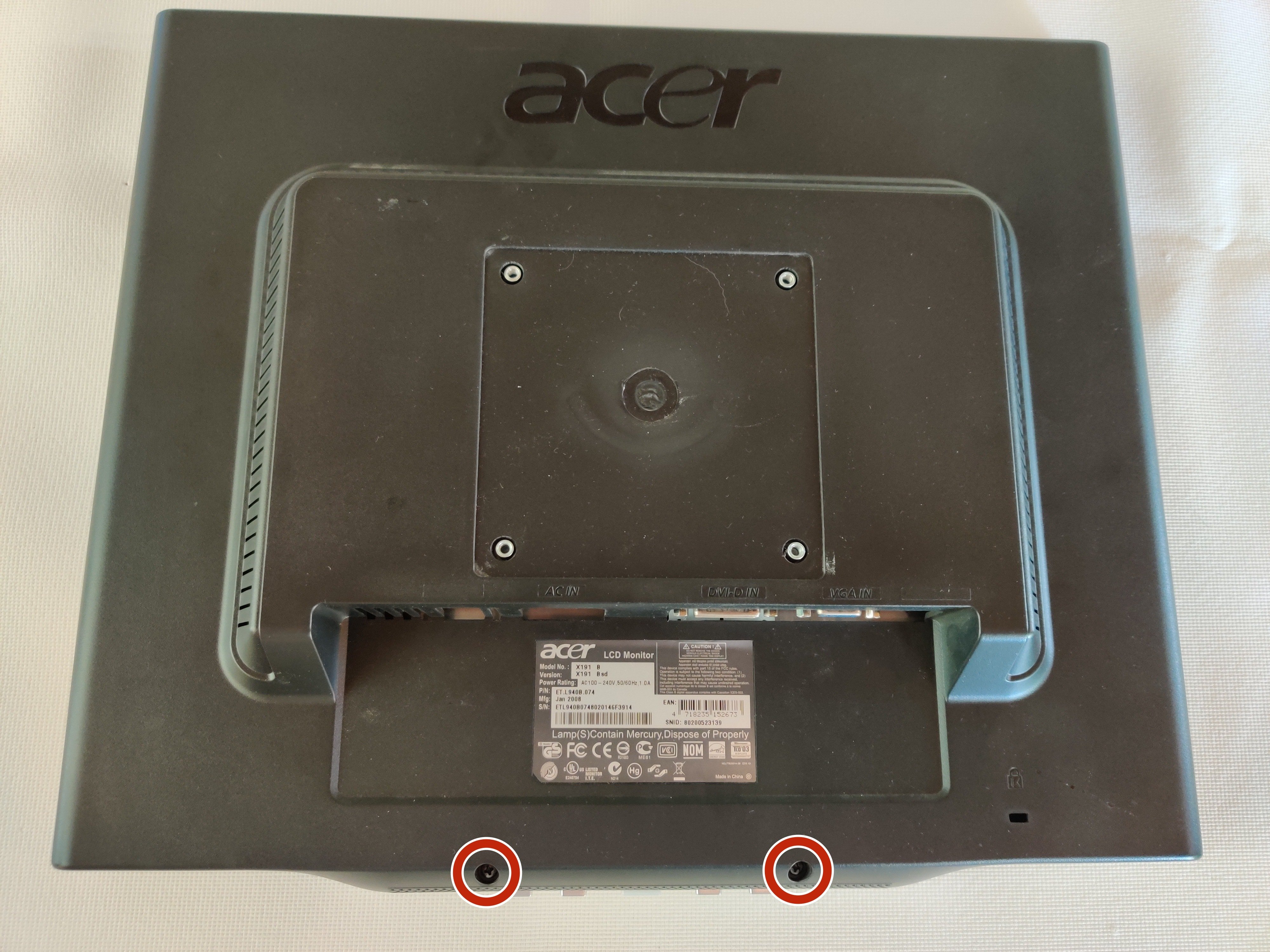 Acer X191 monitor Back Cover Replacement iFixit Repair Guide