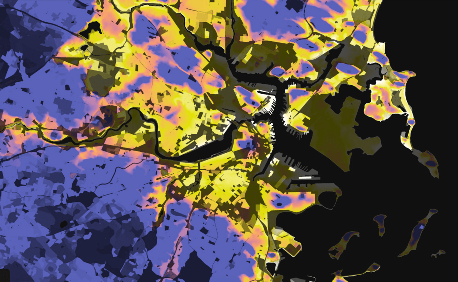 Boston, Massachusetts Elevation And Population Density, 2010 The