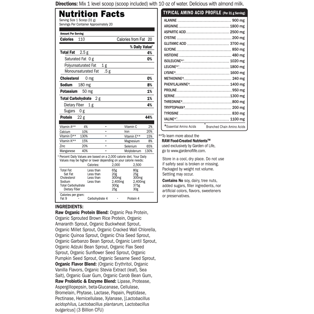 Garden of Life Raw Organic Protein, Powder Vitamart Canada