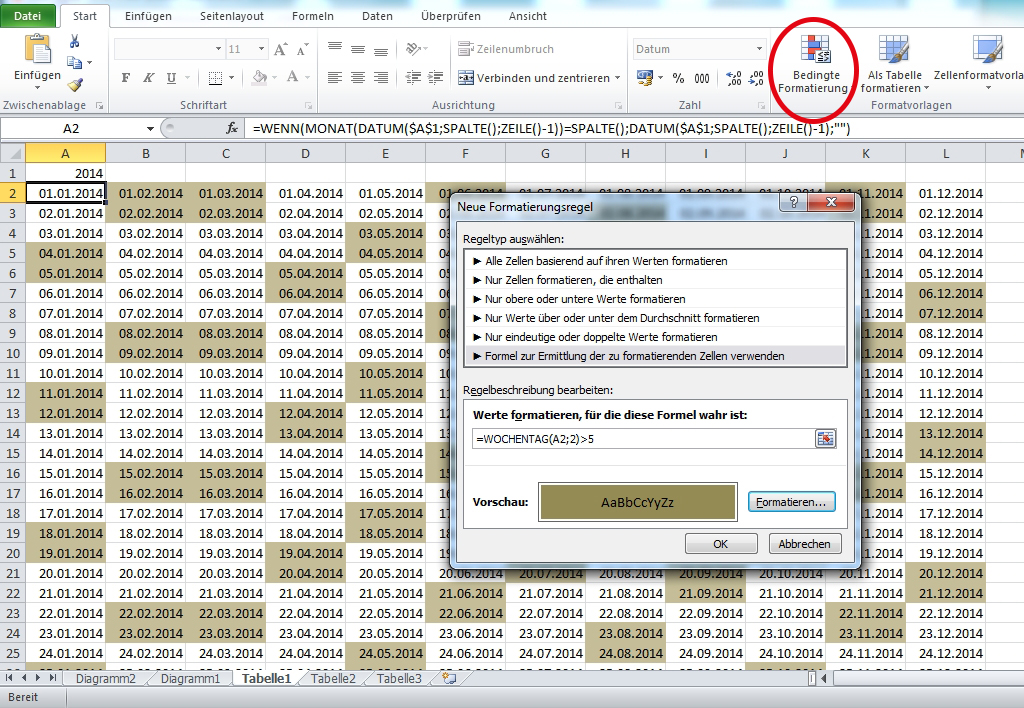 Erstellen Sie einen Kalender mit Excel in unter fünf Minuten!