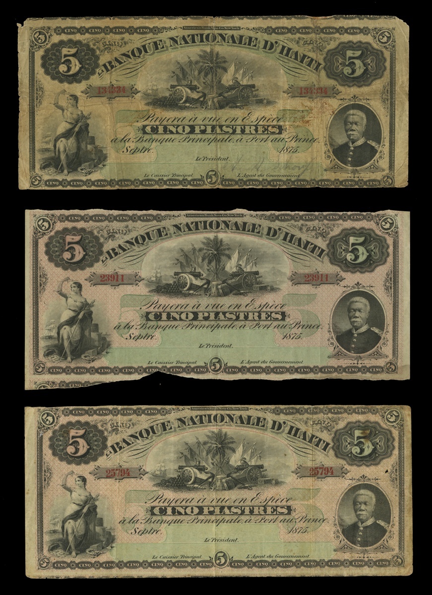 1268 Haiti, Le Banque Nationale D'Haiti, 5 piastres (3), Sept 1875,...