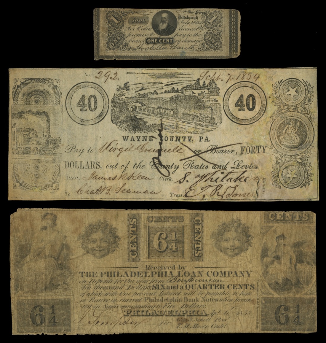 1323 Pennsylvania, Odd Denomination Pennsylvania Vintage Obsolete Scr...