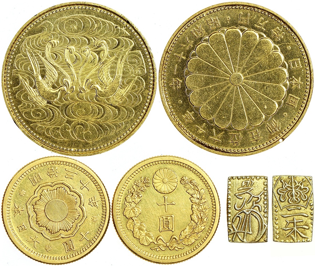 1321 Japan, lot of 3 gold coins,