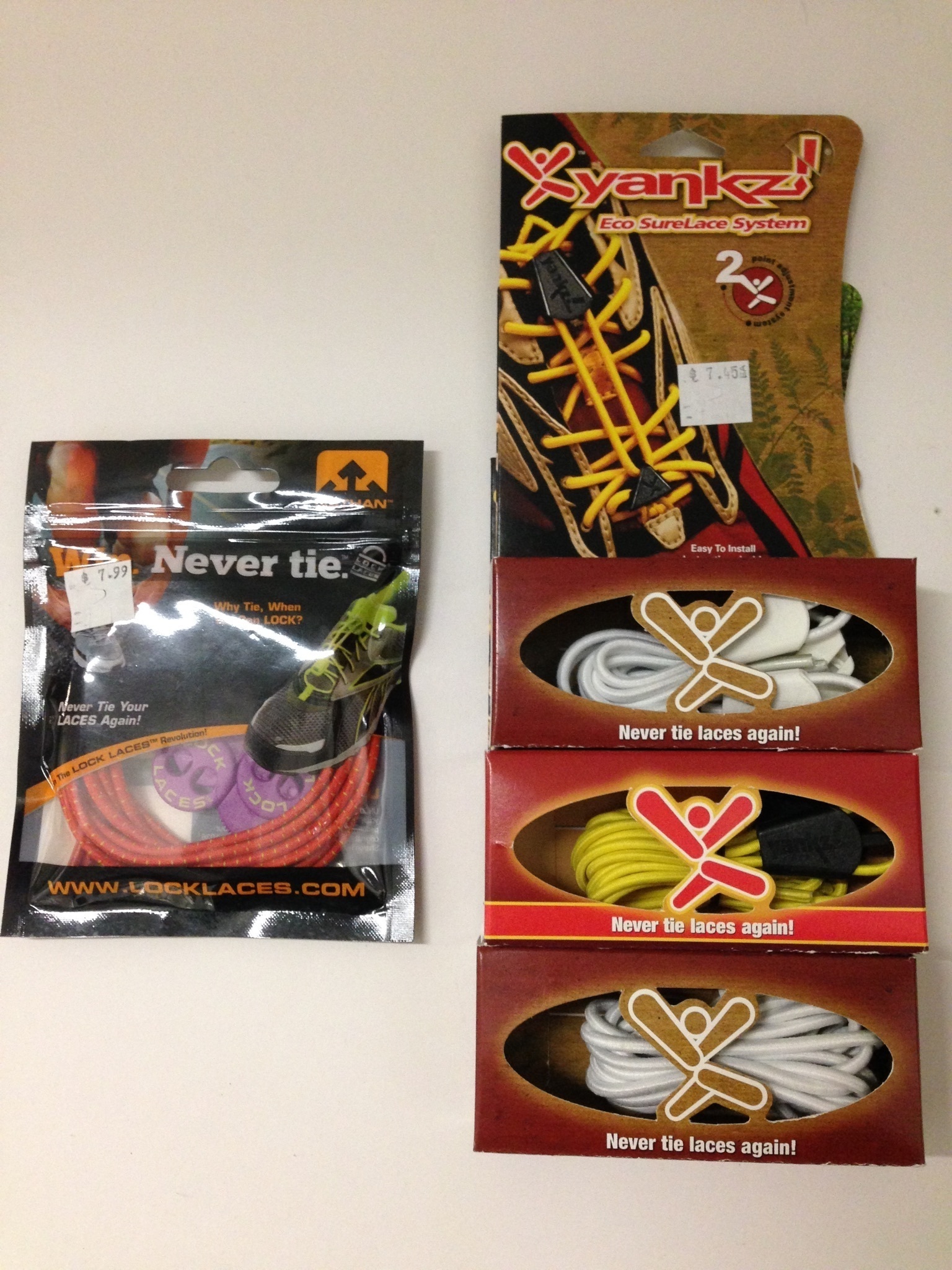 1582 1160N Lock Laces No Tie Elastice Shoe Laces Red LockLace & 942 Yankz Sure Lace