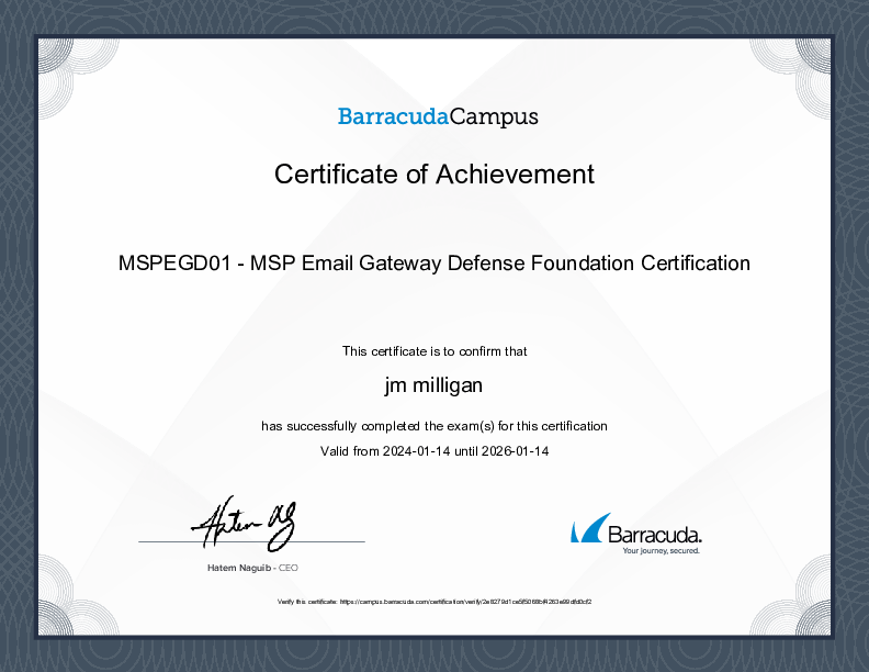 Verified Certification Barracuda Campus