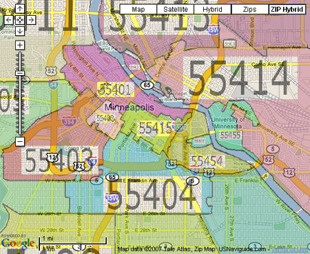 Minneapolis Downtown Zip Code Zip Code Google Maps | Da-Man.com