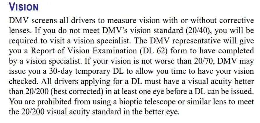 DMV Vision Requirements and DL62 Simplified