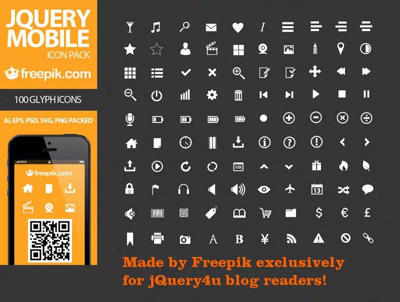 FREE 100 jQuery Mobile ICON PACK!