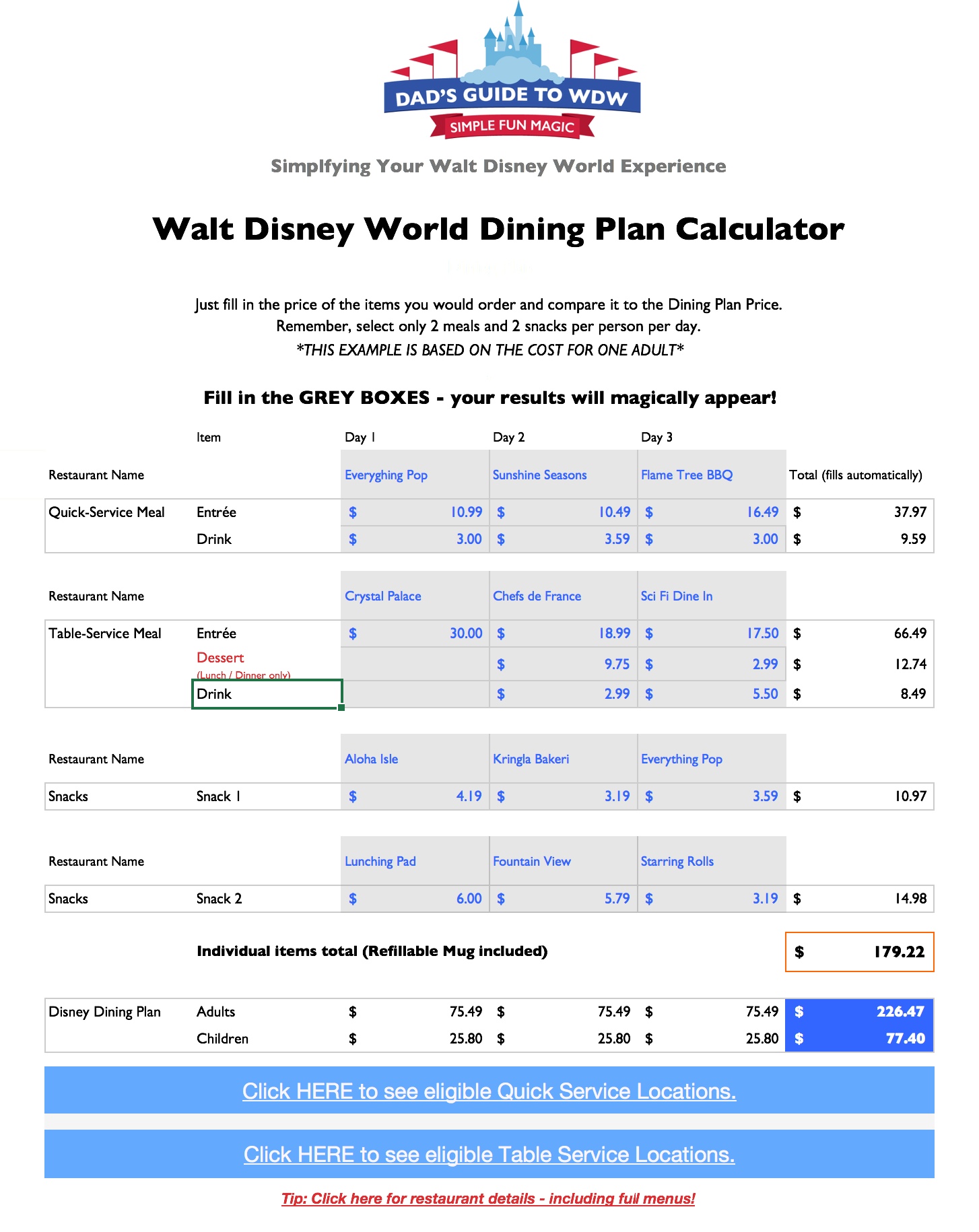 Disney Dining Plan Calculator DadsGuidetoWDW