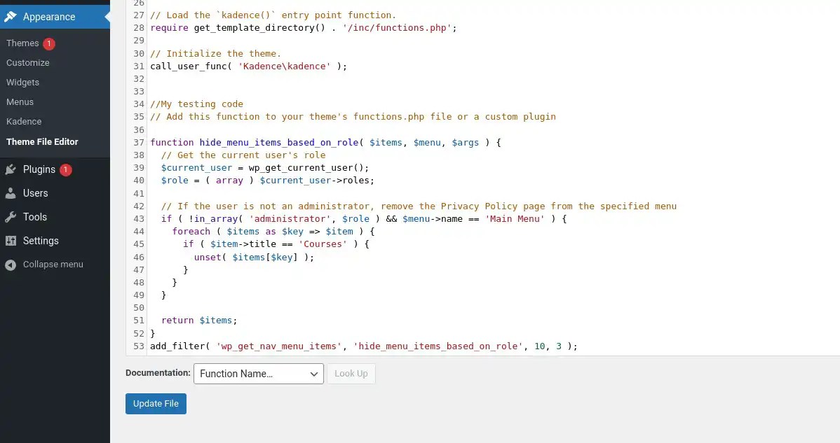 How to Hide Menu Items Based on a Role With WordPress DAEXT