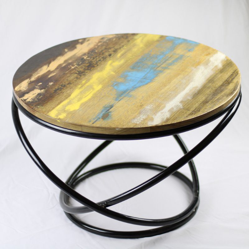 Reclaimed Wood and Metal Round Coffee Table Daffodil Exotica